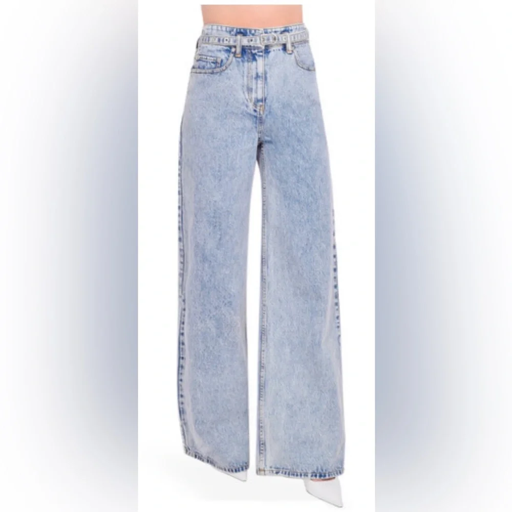 3.1 PHILLIP LIM  Denim Wide Leg Belted Jean in Malibu Blue sz 8 - Picture 2 of 3